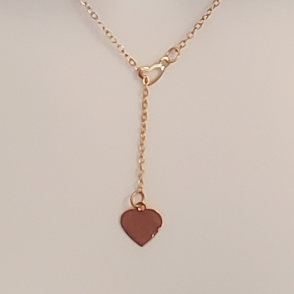 💚5/$25 Gold Tone Lariat Interlock Chain Heart Dainty Pendant Necklace - Picture 5 of 6